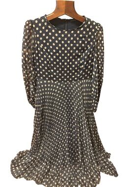 Sandro Paris blue and white polka Dot Pleated long elegant dress size M
